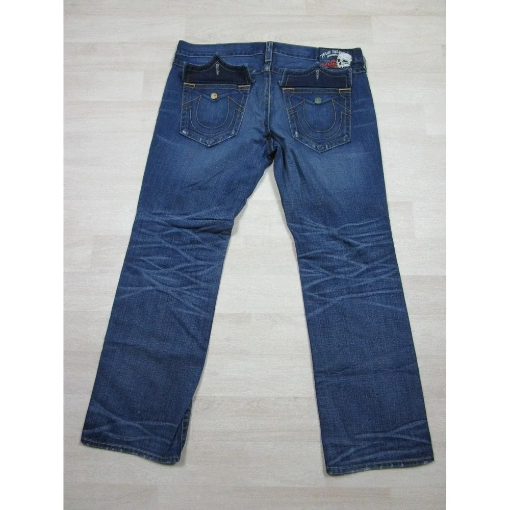 True Religion Men's Designer Jeans - Ricky Premium USA Straight 43x34 Flap Skull